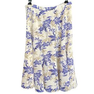 St. John Collection Skirt Size 10 Silk Blend Floral Lined Cream Blue Rare